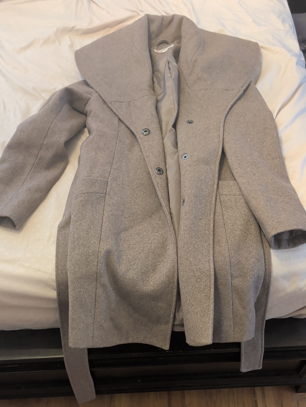 Elegant Women's Gray Wool-Blend Wrap Coat